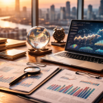 Análise estratégica de mercado e indicadores econômicos em ambiente corporativo, destacando decisões empresariais e planejamento financeiro com Victor Boris Santos Maciel.